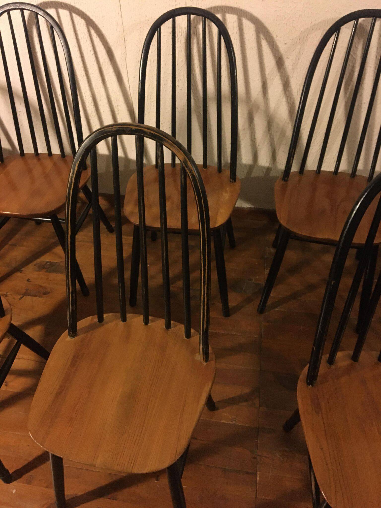 Set of 10 Ercol Quaker chairs from the 50s