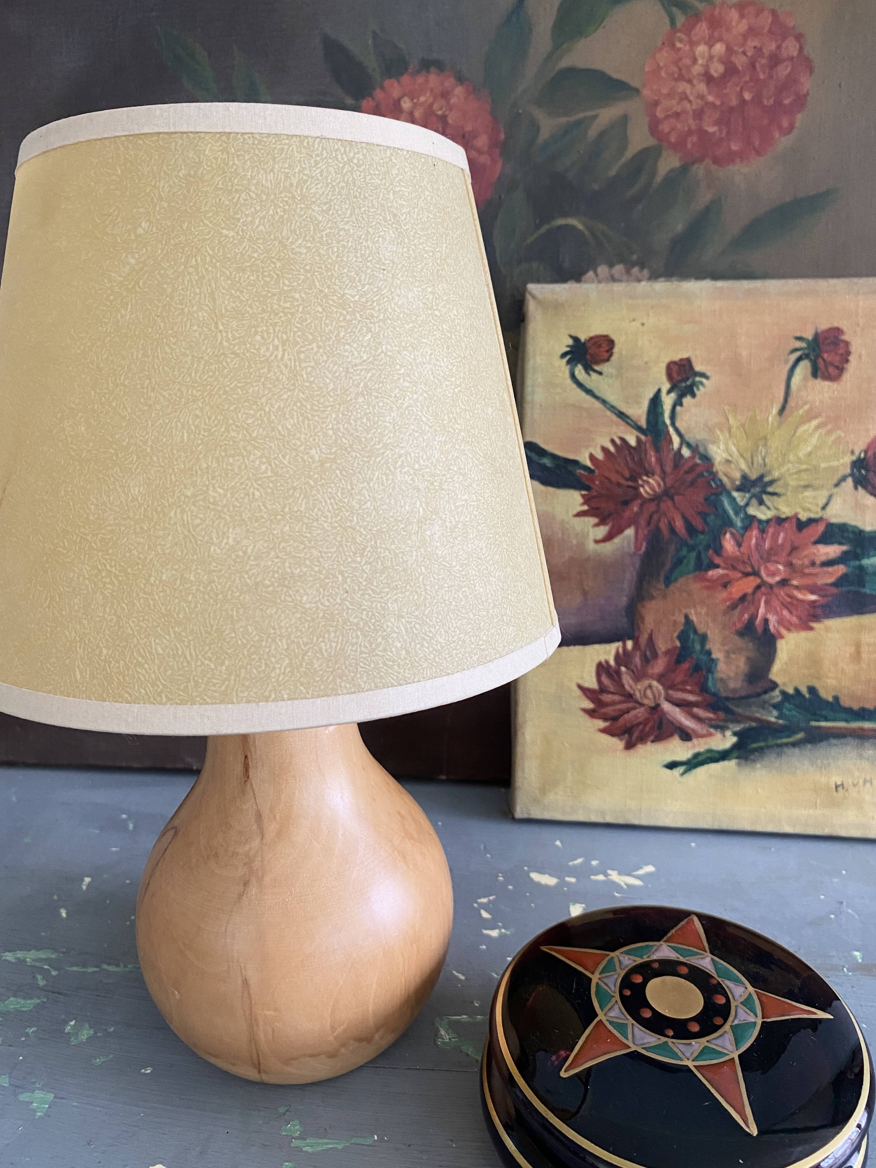 Lampe bois, câble neuf tissu 2M, abat-jour