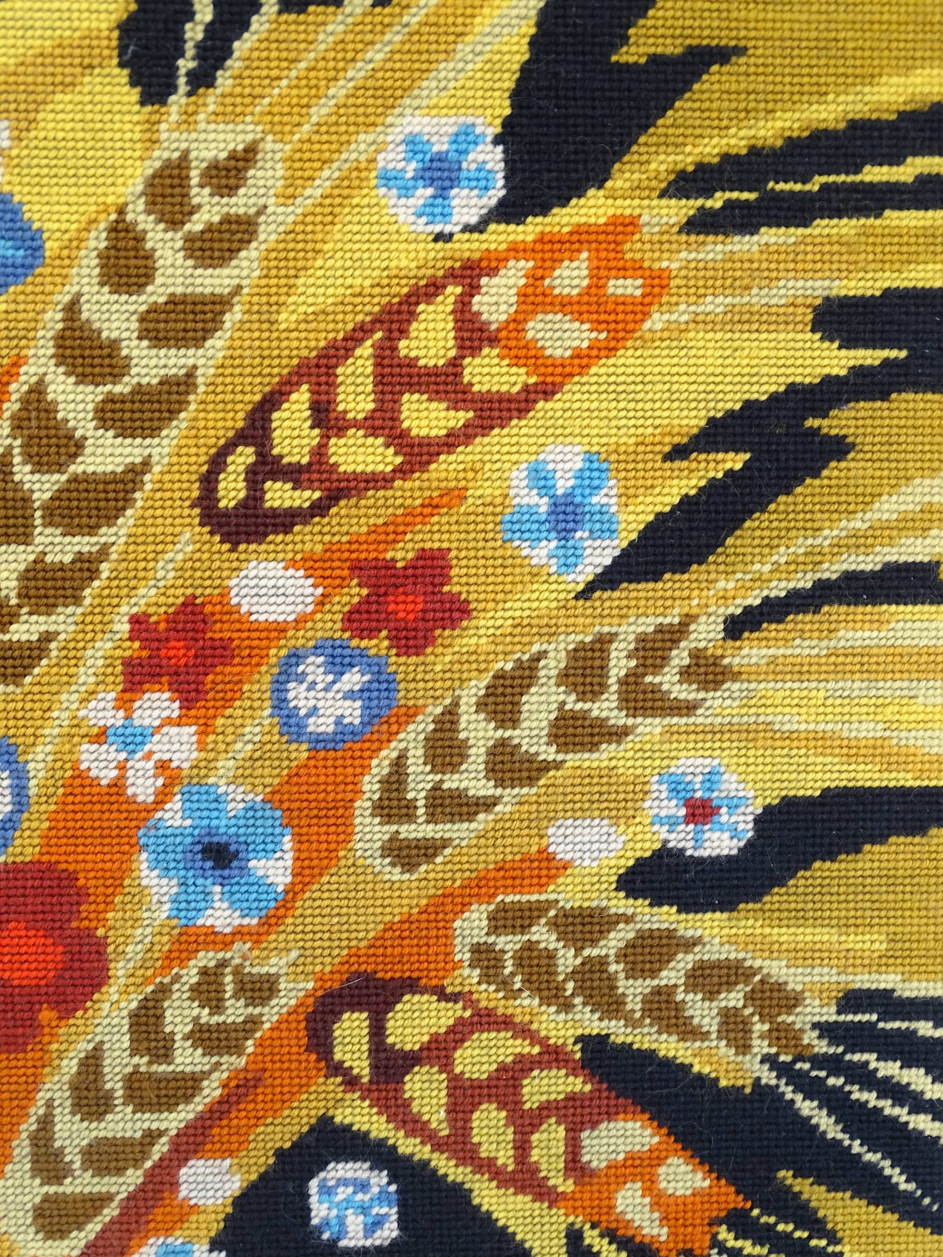 Wall tapestry "the rooster under the bouquet of wheat" signed Rey, circa 1970