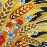 Wall tapestry "the rooster under the bouquet of wheat" signed Rey, circa 1970