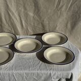 Set consisting of 6 beige flat plates with a blue rim + 3 deep plates.