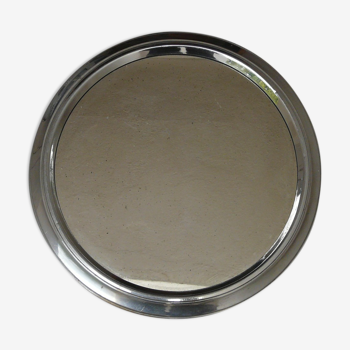 Art-deco chrome metal round mirror tray