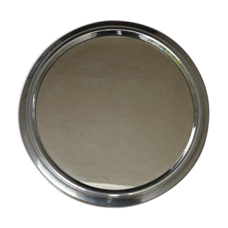 Art-deco chrome metal round mirror tray