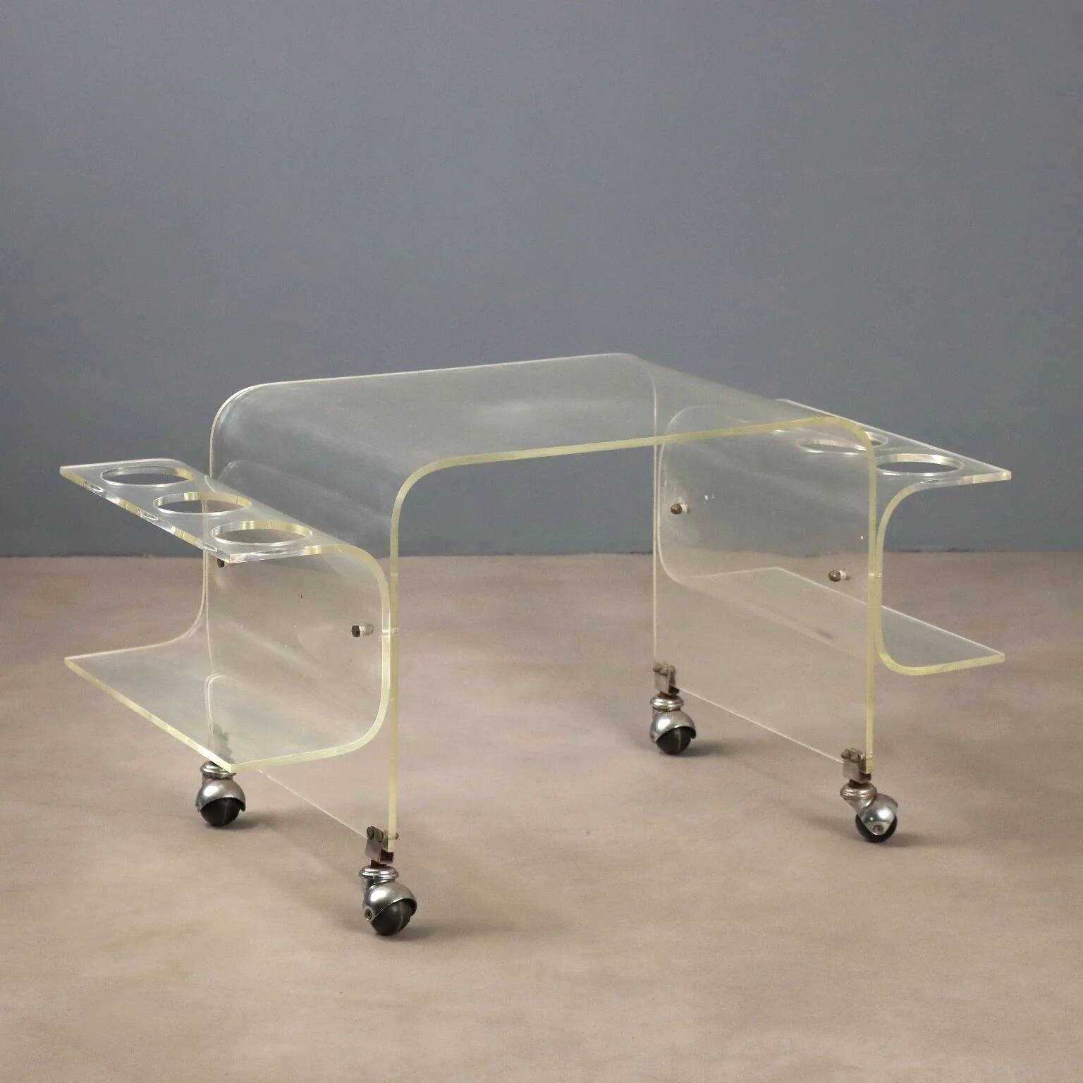 Vintage kitchen trolley in plexiglass, designed in Italy in the 1970s.