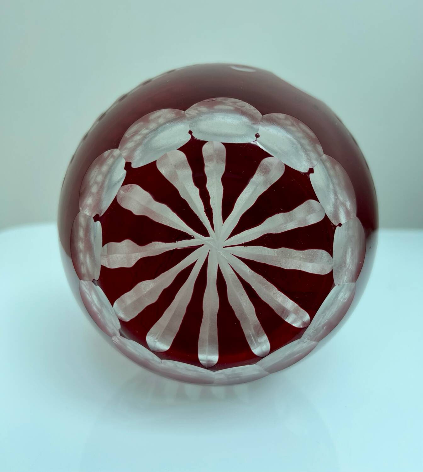 Bohemian crystal vase in ruby red color