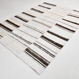 7x9 Brown Cream Striped Handmade Vintage Kilim Rug, 204x279Cm