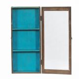 Vitrine murale haute vintage bleu vieux teck patine et piece d'origine inde