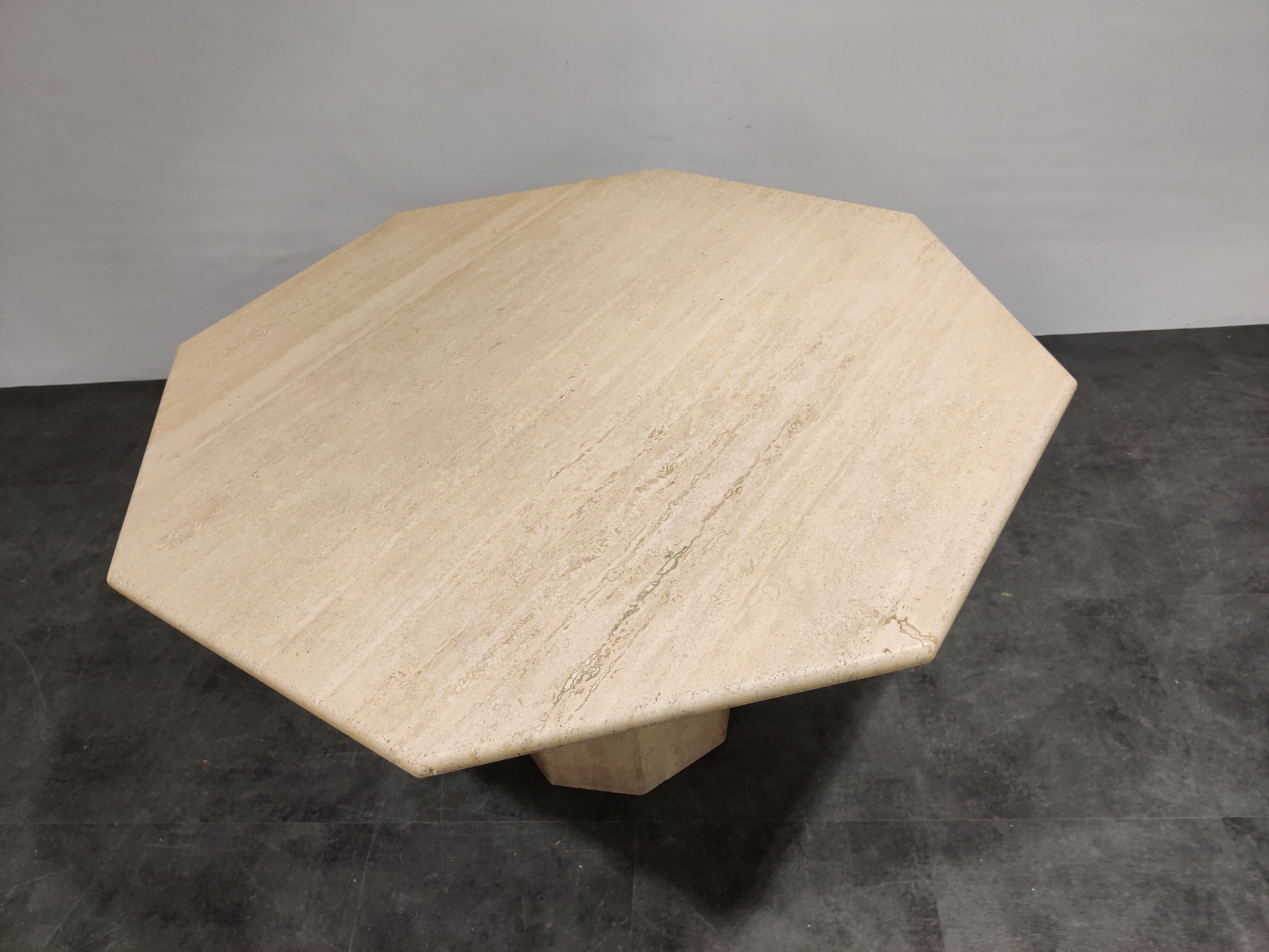 Octogonal italian travertine dining table 1970s