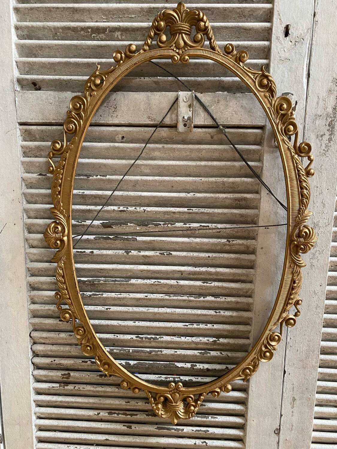 Antique Oval Mirror Frame Pediment Knot Louis XV Style Gilt Bronze