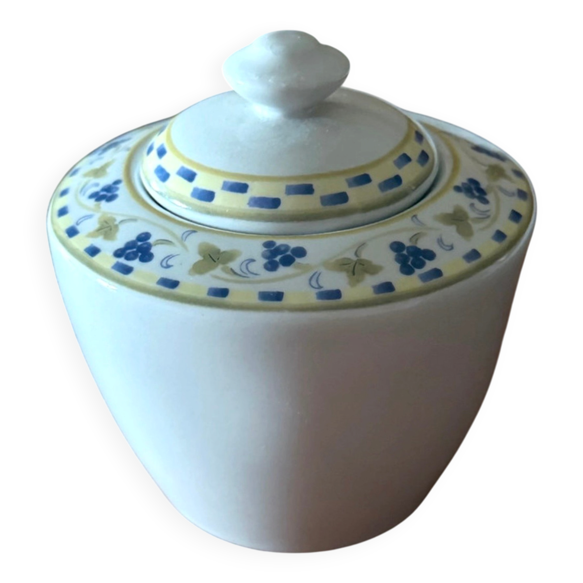 Fine porcelain sugar bowl from Bavaria with a grape design.
