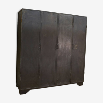 Large Industrial 4-Door Metal Wardrobe 1950