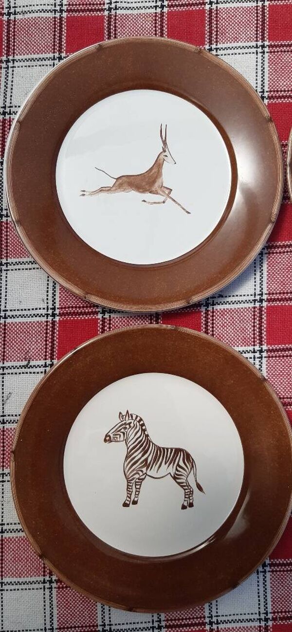 Lot de 6 assiettes vintage ''animaux de la savane