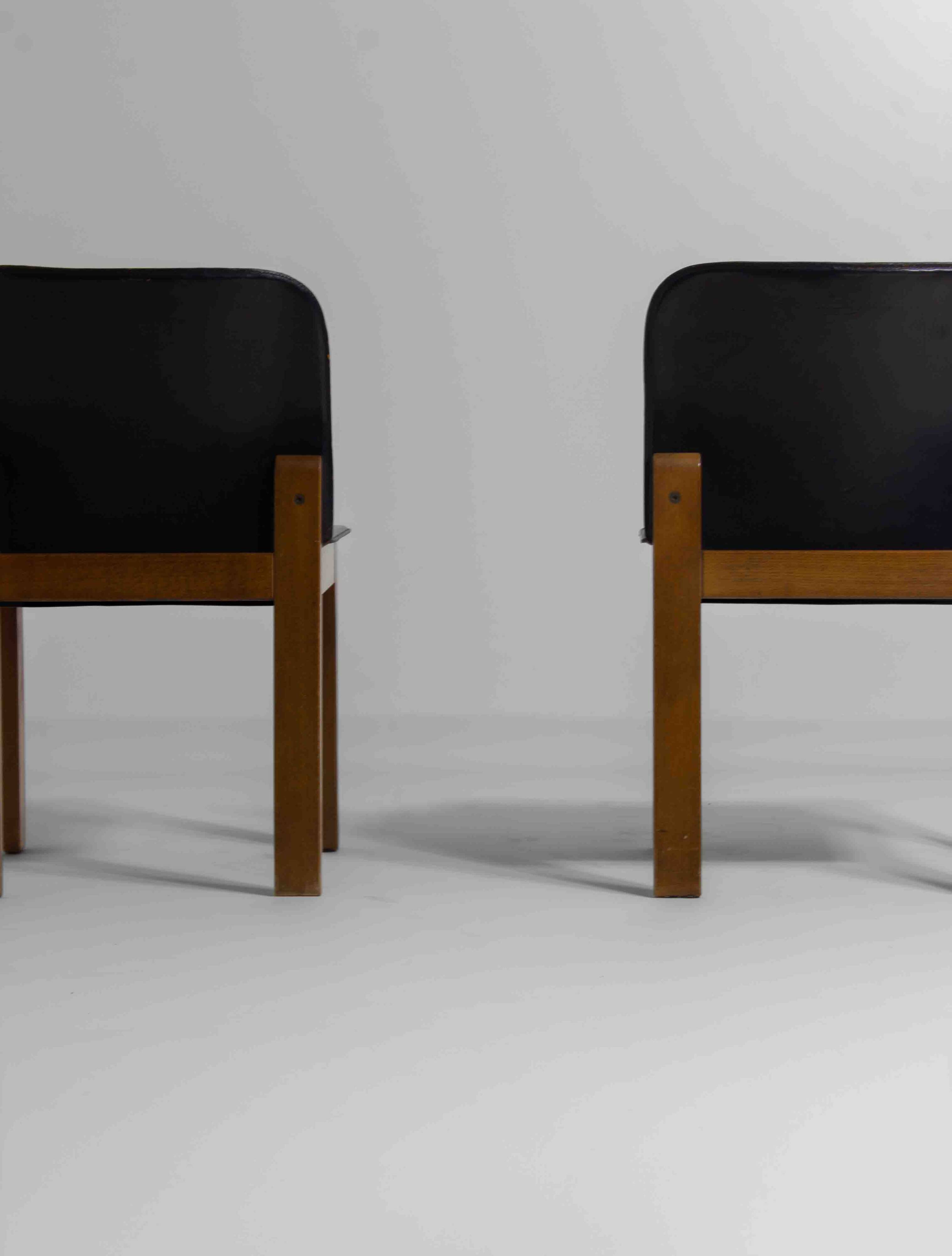Set of 6 black leather dining chairs by Afra & Tobia Scarpa, 1970's