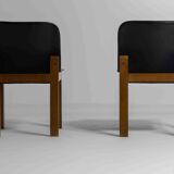 Set of 6 black leather dining chairs by Afra & Tobia Scarpa, 1970's