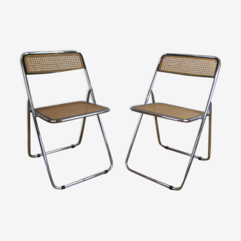 Paire de chaises pliantes cannées 1970