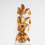 Applique italienne vintage en métal doré avec des pampilles ambre