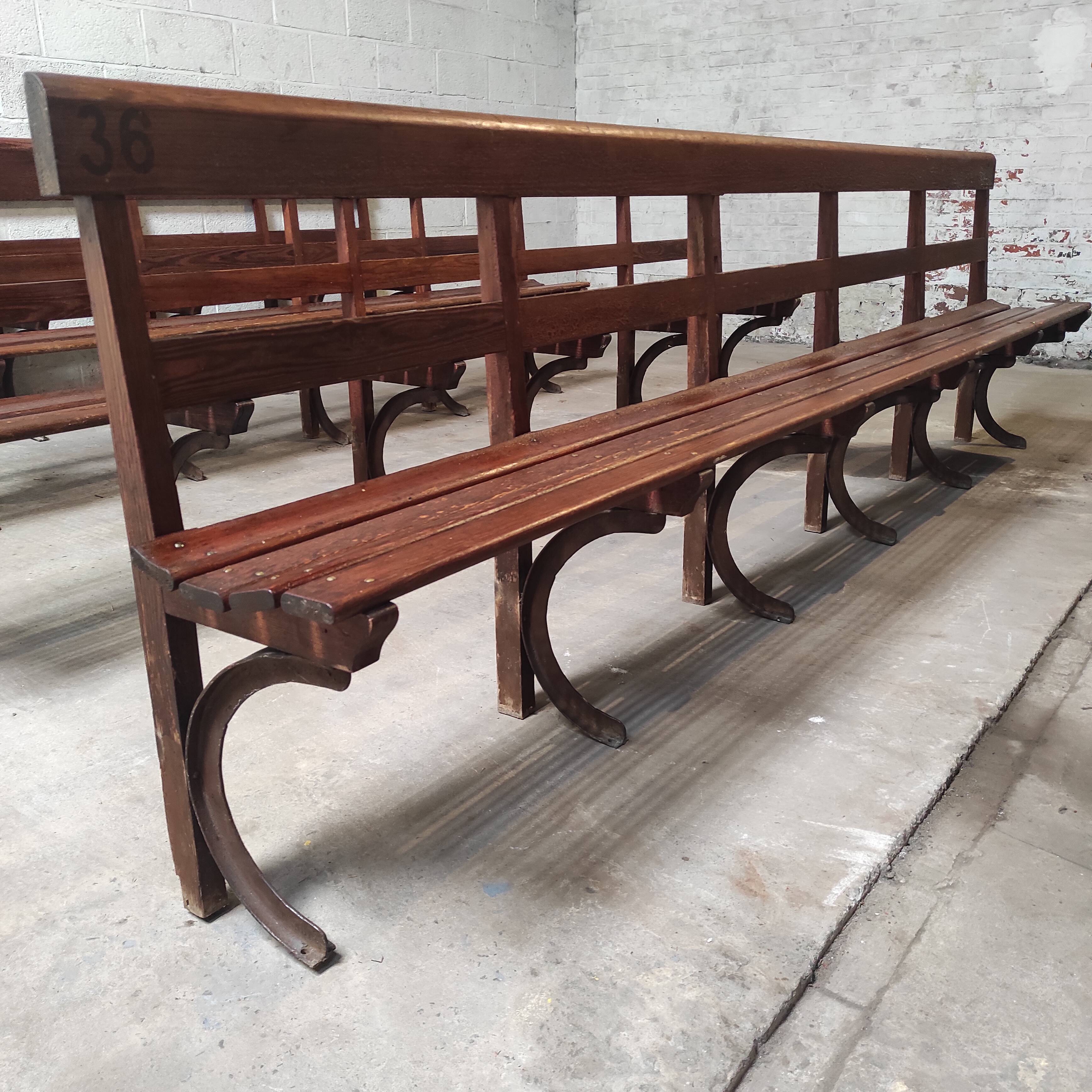 Long Wooden Church Pew | Antique Bench with Cast Iron Details | Seating