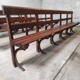 Long Wooden Church Pew | Antique Bench with Cast Iron Details | Seating