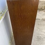 1970 oak office storage cabinet with curtains.