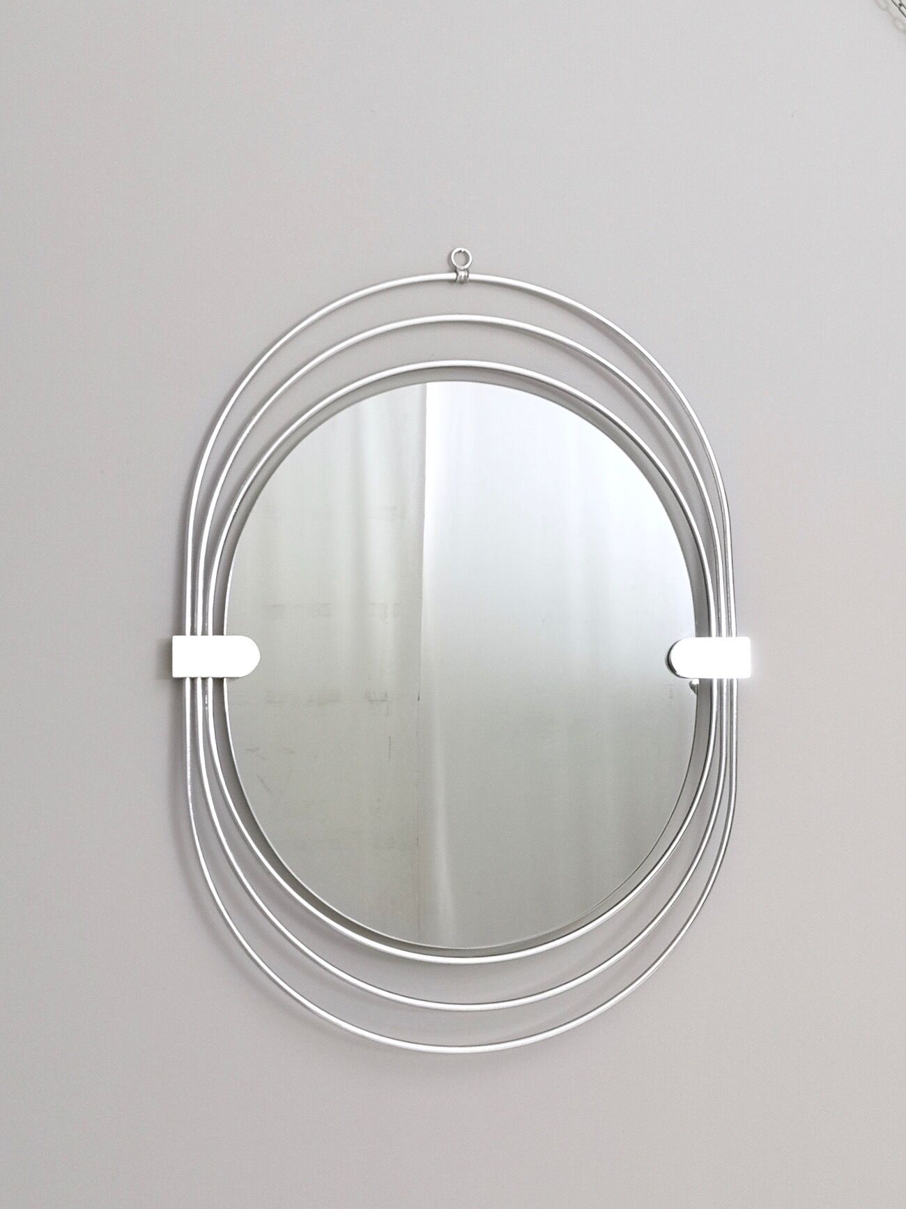 Postmodern Smoked Wall Mirror with a Triple Chrome-Plated Metal Frame, Italy
