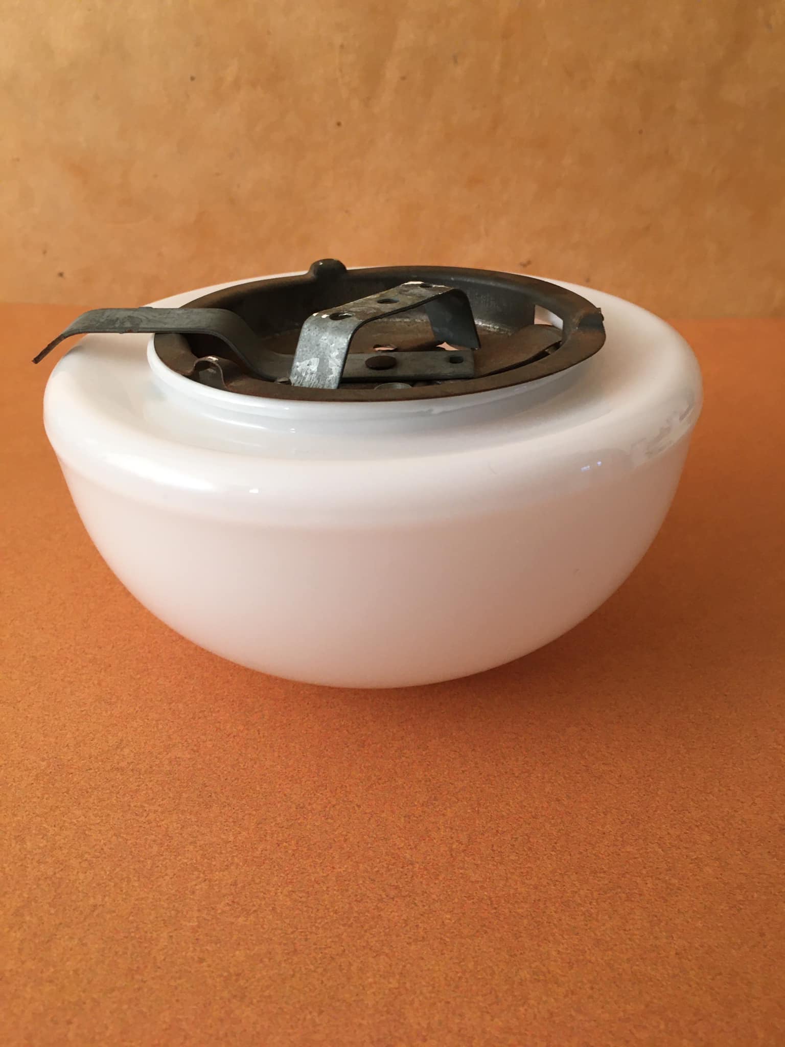 Opaque white glass ceiling lamp with its support