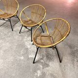 Set of 4 vintage 1950s/60s wicker rattan adult basket armchairs