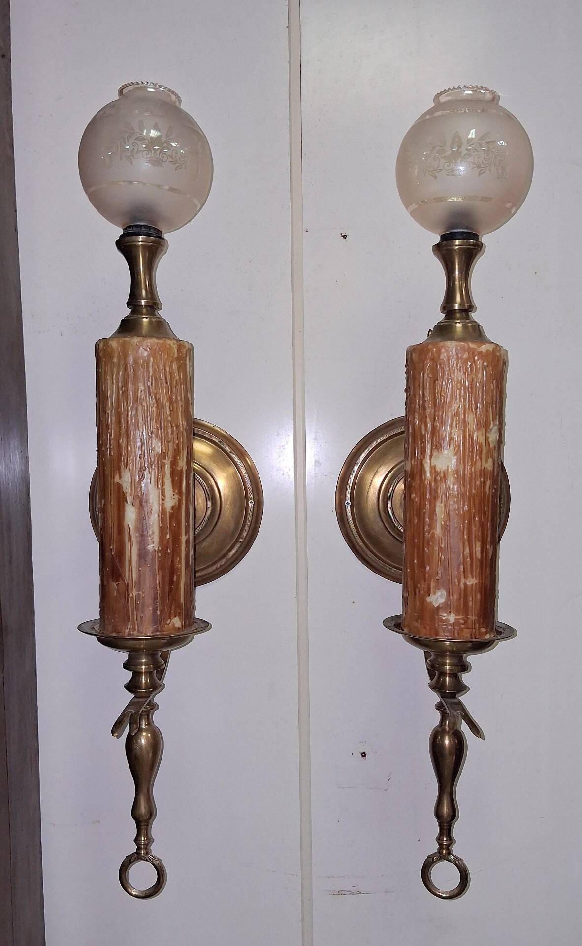 Pair of Candle Holder Style Wall Lights with Melted Wax