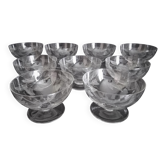 Set of 9 engraved crystal champagne glasses with fern motifs