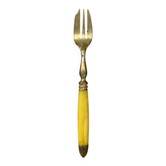 Set of 11 Gold Metal Dessert Forks + Horn Handles