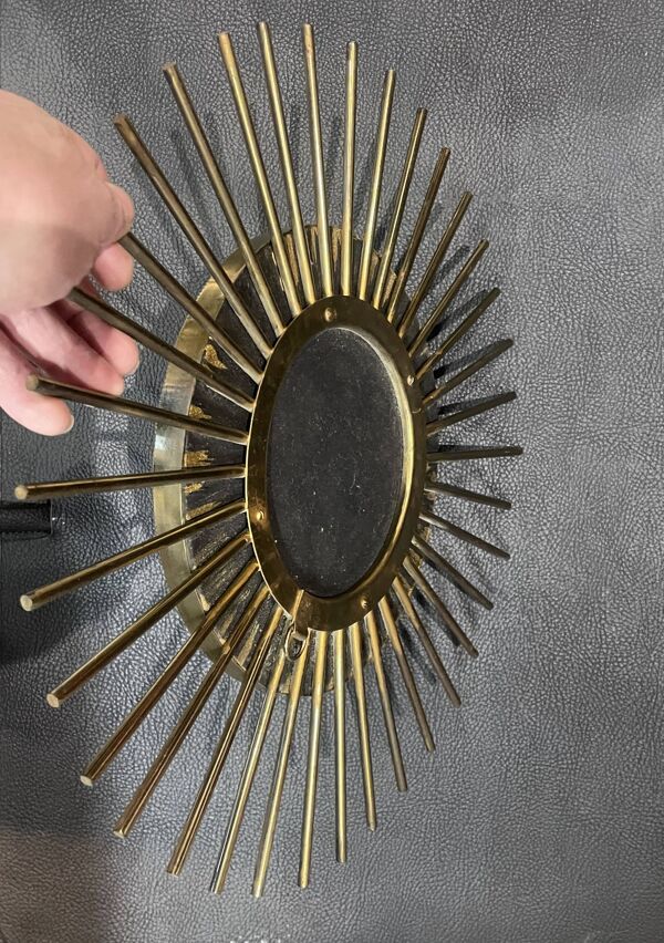 ancien Miroir Soleil Oeil De Sorcière laiton bruni
