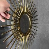 ancien Miroir Soleil Oeil De Sorcière laiton bruni