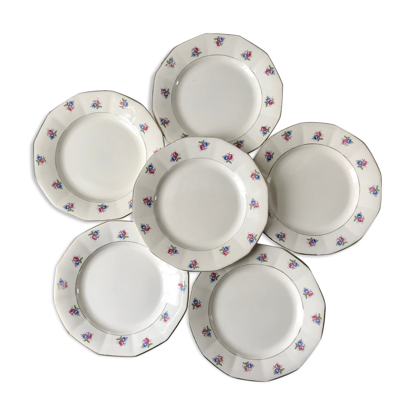 Set of 6 flat plates Digoin Sarreguemines 50s