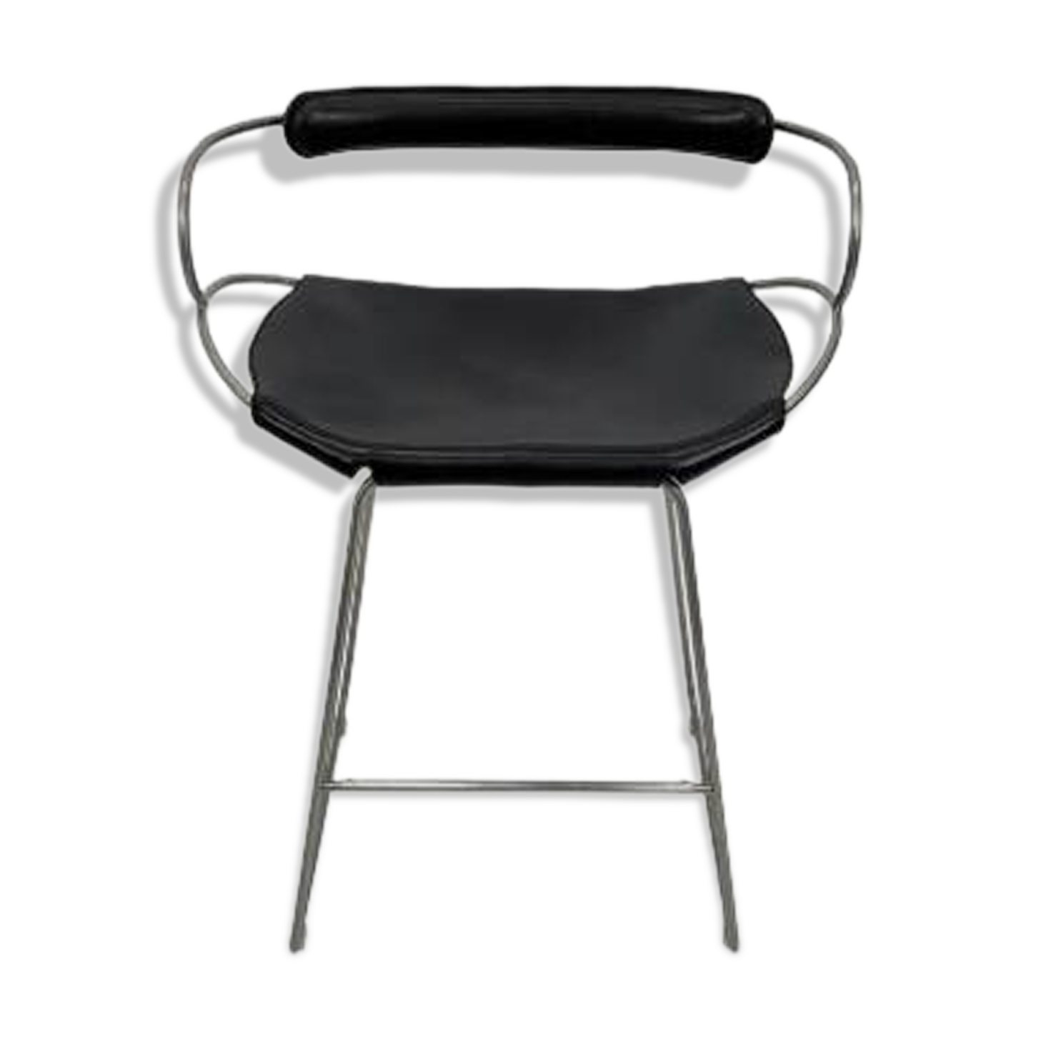 Tabouret de bar de cuisine avec dossier en métal fumé noir et cuir bleu marine