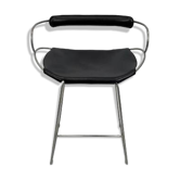 Tabouret de bar de cuisine avec dossier en métal fumé noir et cuir bleu marine