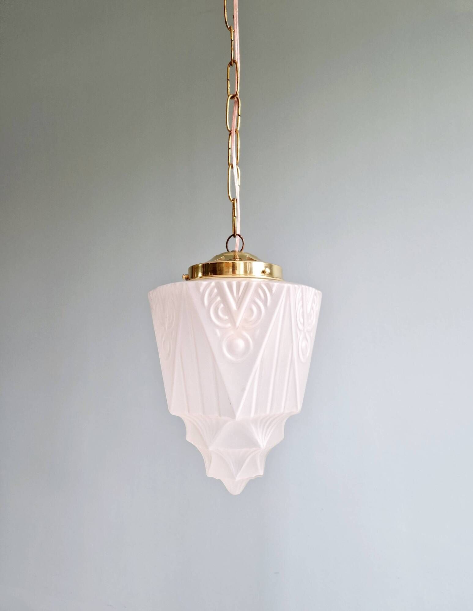 Art Deco pendant lamp in satin glass, 1920s-30s