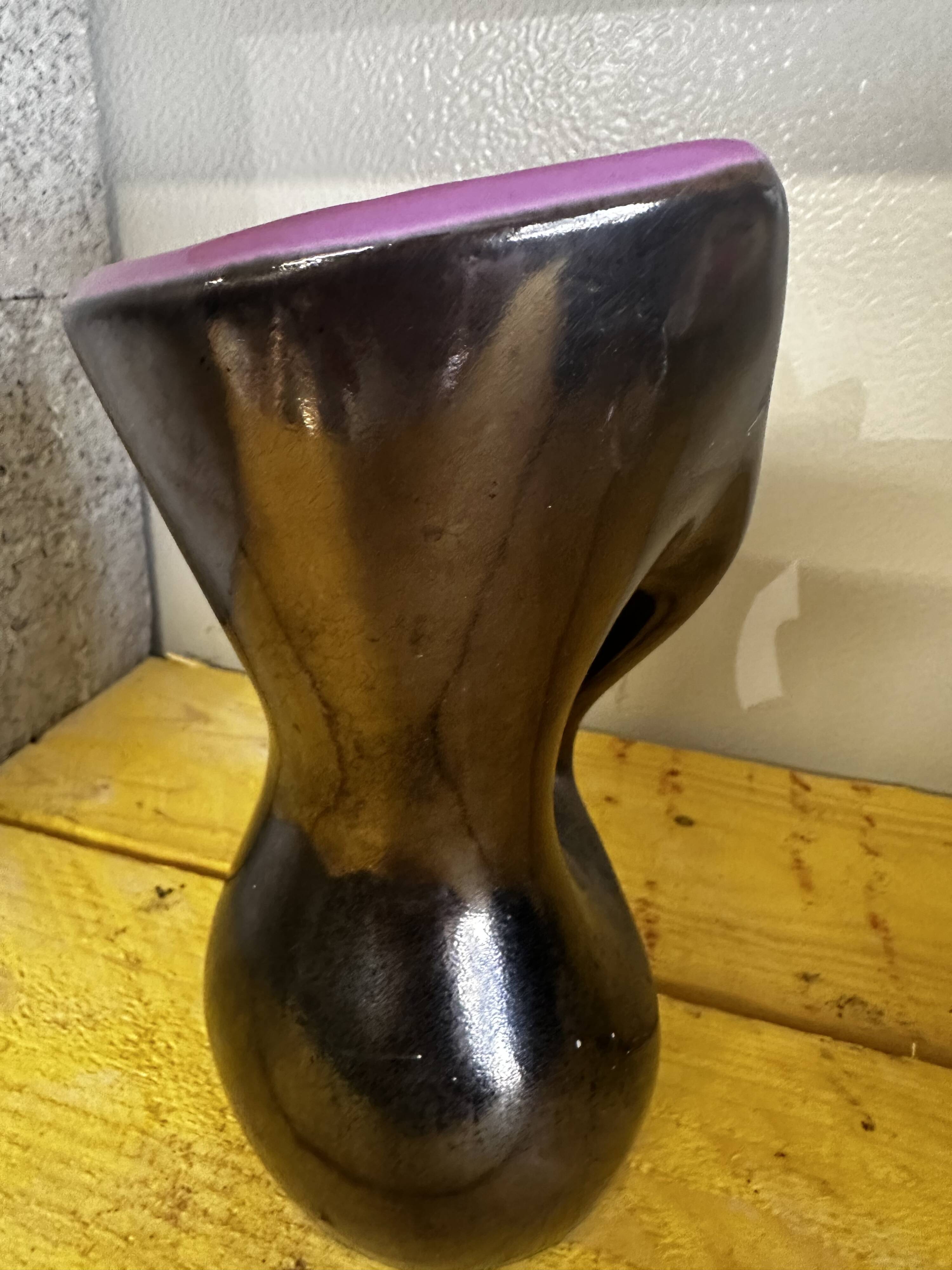 Free-form vase in iridescent black and mauve ceramic, Germany 1960
