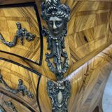 Louis XV style tomb chest of drawers in marquetry and marble