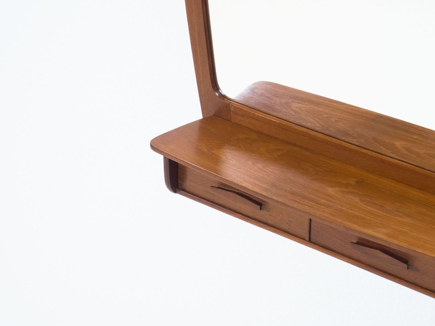 Vintage teak framed mirror with drawer section 64x57cm