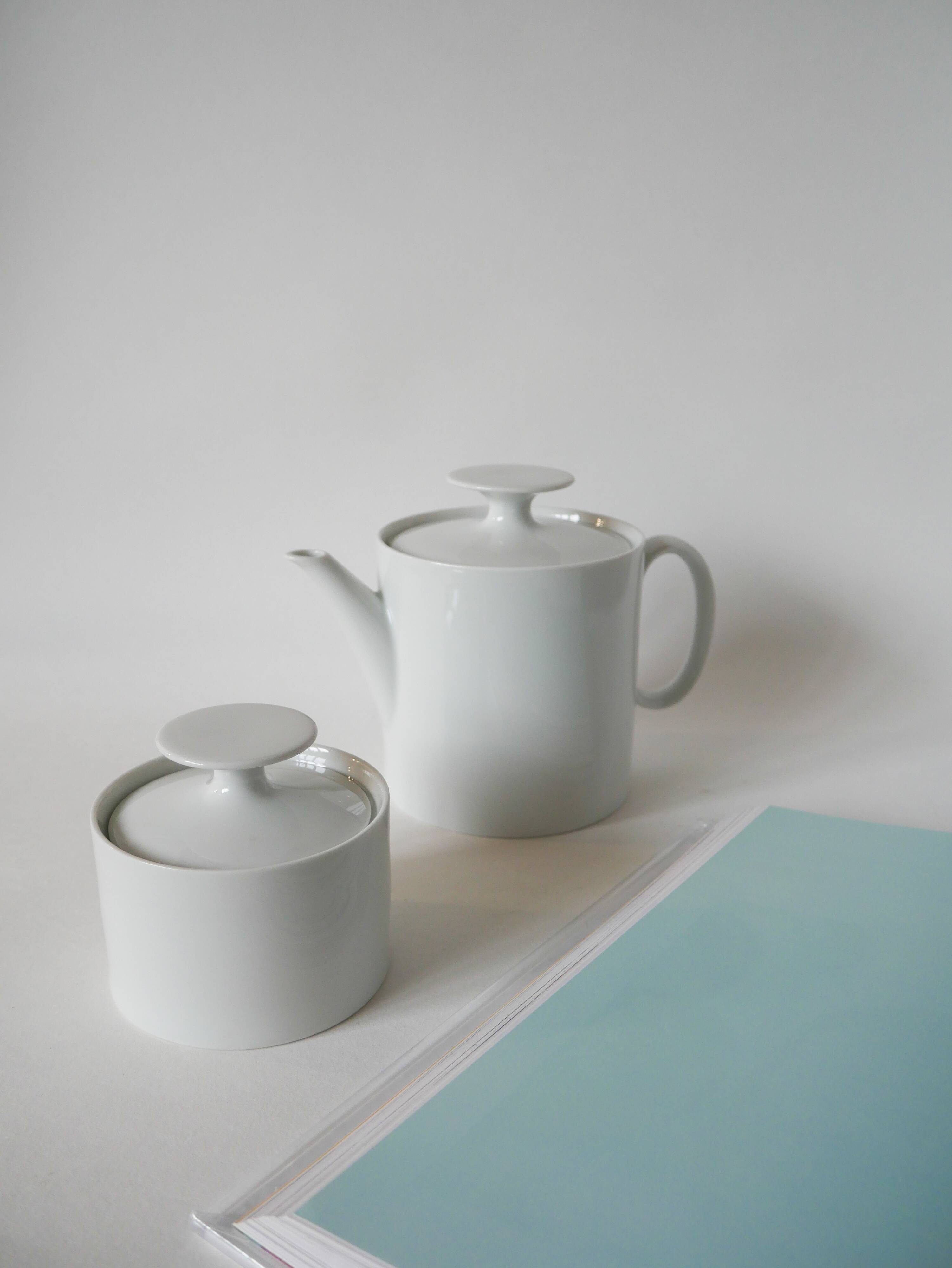 white ceramic teapot and sugar bowl Germany Thomas Design Modernist 1970