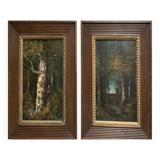 Two old paintings by René Gourdon undergrowth (1855) 19th century
