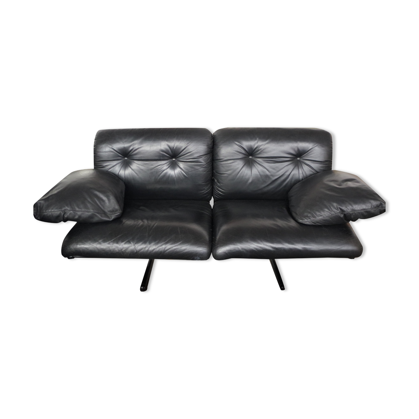 Corner sofa opening in leather and coffee table in marble by pierluigi cerri for frau, 1980s