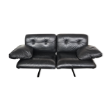 Corner sofa opening in leather and coffee table in marble by pierluigi cerri for frau, 1980s