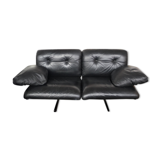 Corner sofa opening in leather and coffee table in marble by pierluigi cerri for frau, 1980s