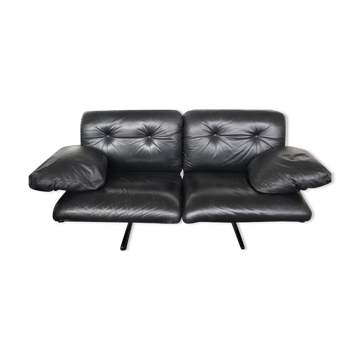 Corner sofa opening in leather and coffee table in marble by pierluigi cerri for frau, 1980s