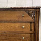 Art Deco period chest of drawers in oak with marble top