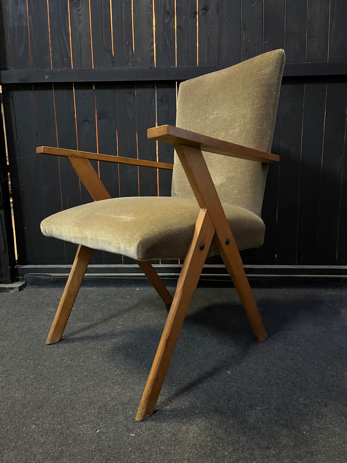 Pair of compass leg armchairs Velvet 1950