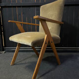 Pair of compass leg armchairs Velvet 1950