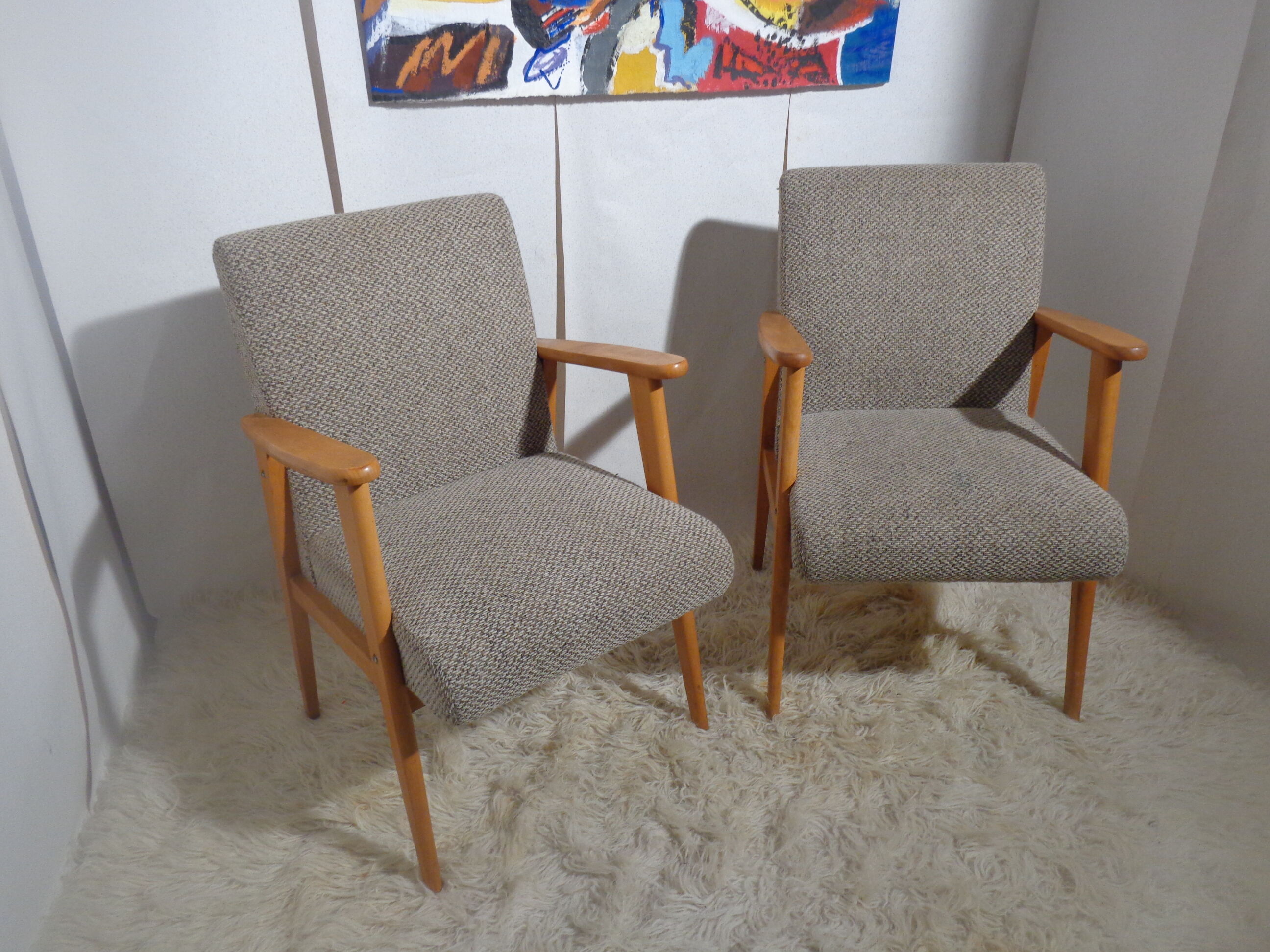 Pair of vintage Scandinavian armchairs from the 60s light wood