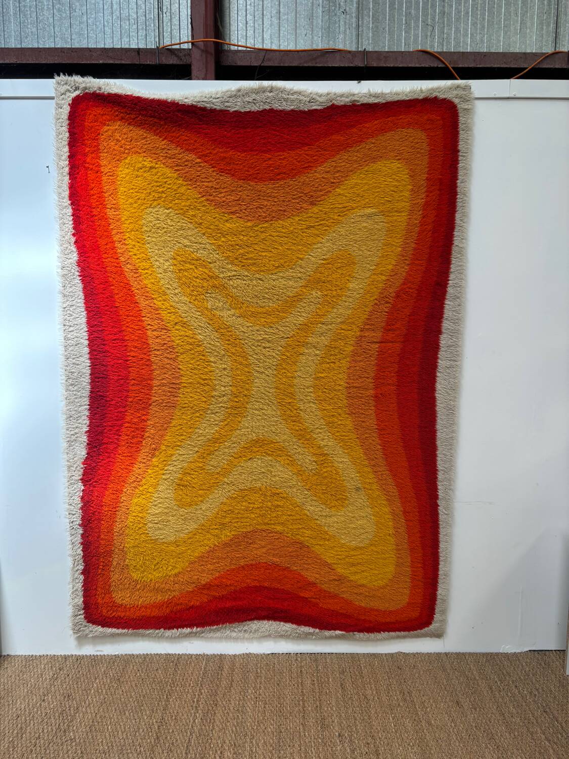 1970 vintage orange Bergos wool rug