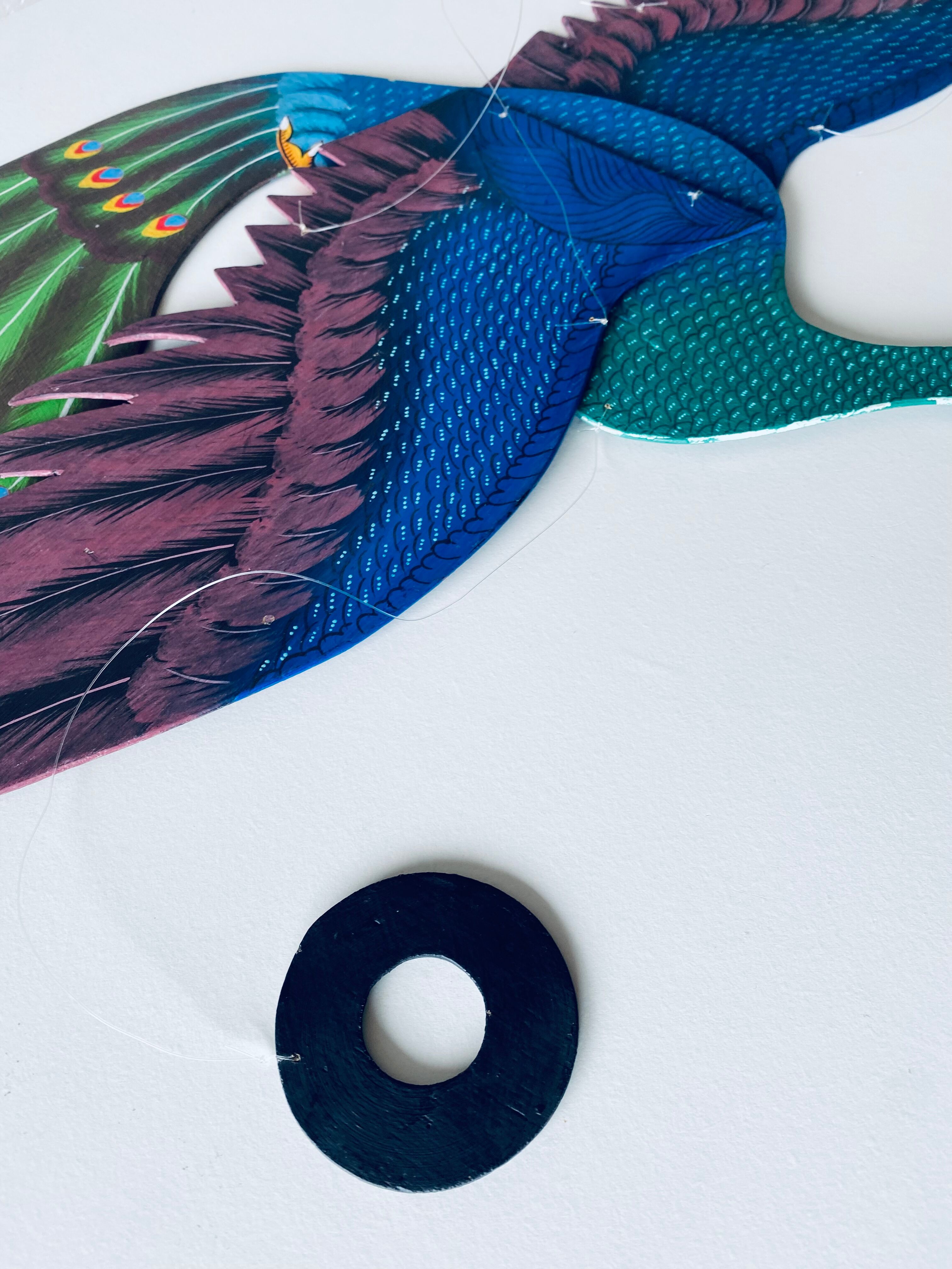 Wooden peacock to hang, mobile peacock